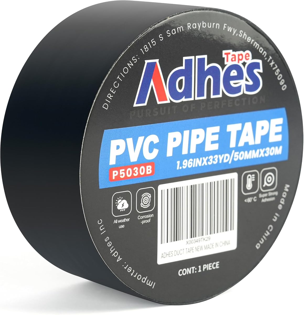 ADHES 6mil PVC Pipe Tape 2inch x 33yd for Plumbing, Sealing and Pipe Repair | Heavy Duty Waterproof Adhesive Tape UV-Resistant, Corrosion-Proof & Heat-Resistant