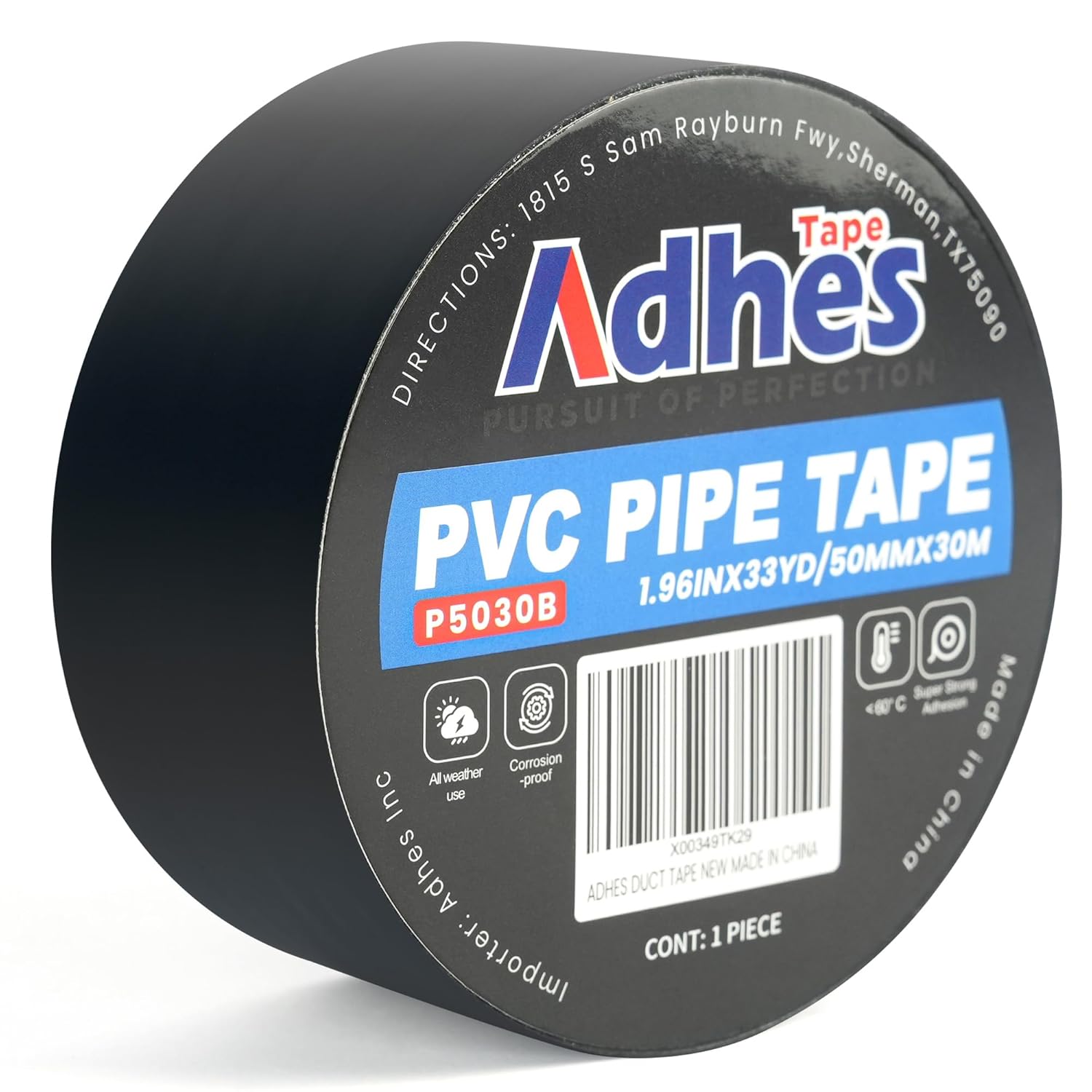 ADHES 6mil PVC Pipe Tape, 2inch x 33yd, Heavy Duty Waterproof Adhesive Tape for Plumbing, Sealing, and Pipe Repair