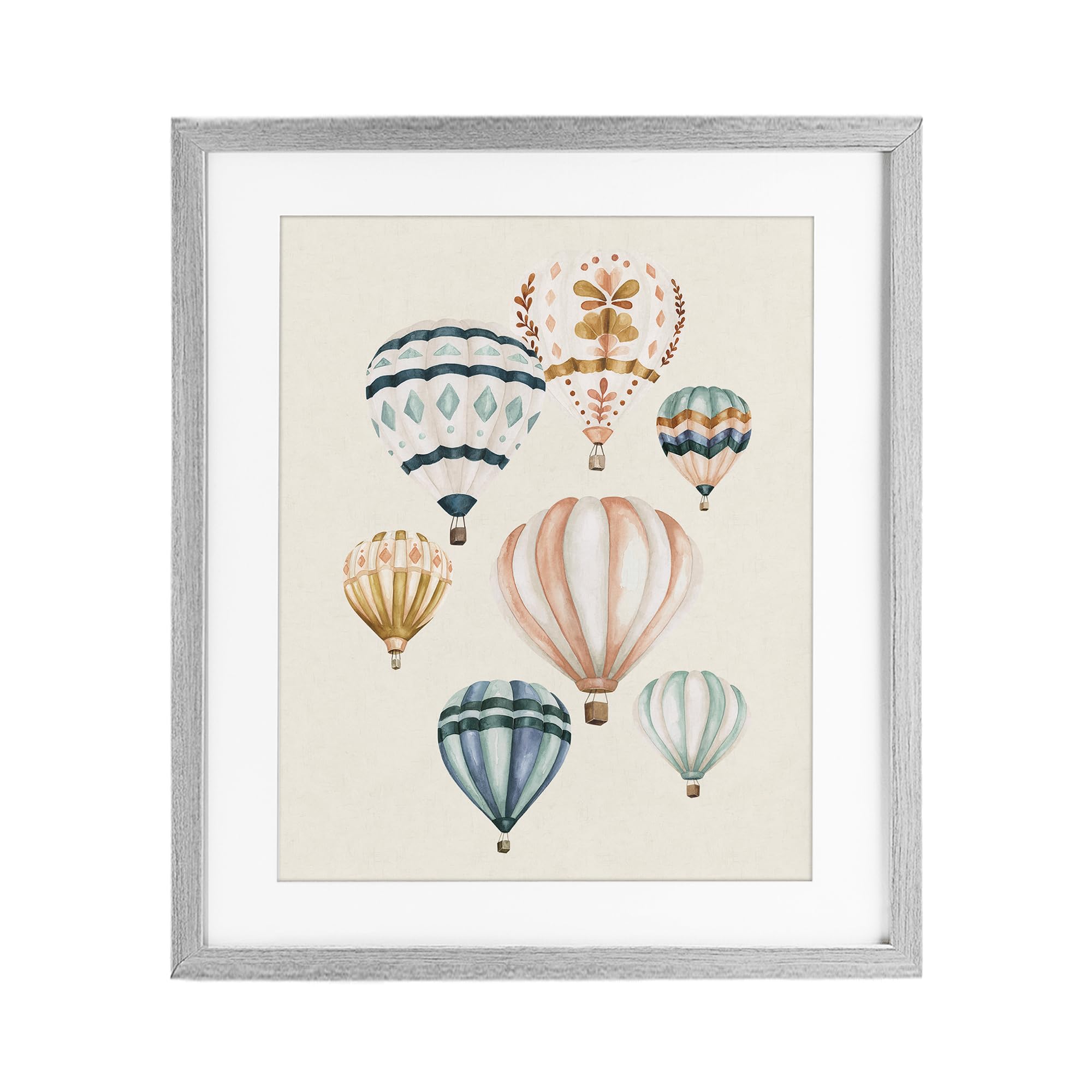 Stupell Industries Farmhouse Gray (Textured) 'Wanderlust Hot Air Balloons'| Framed Print Under Glass