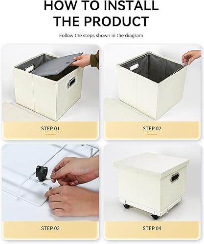 Miniatura 7 de Oterri Caja de archivos, caja de archivos mejorada, cajas de archivos fáciles de deslizar para colgar archivos con tapa, archivador rodante de lino,