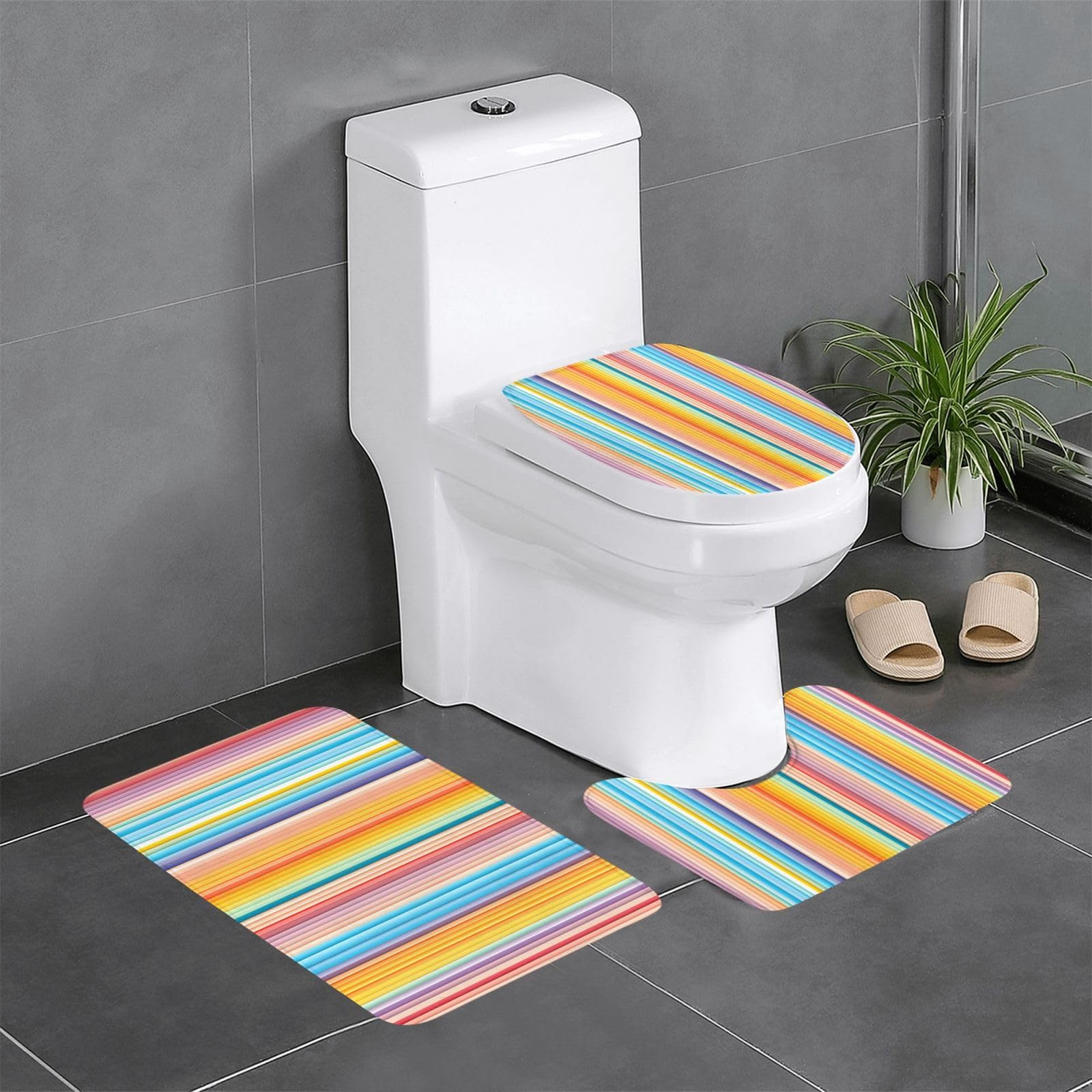 Tapis de salle de bain pour toilettes et lavabo style arc-en-ciel