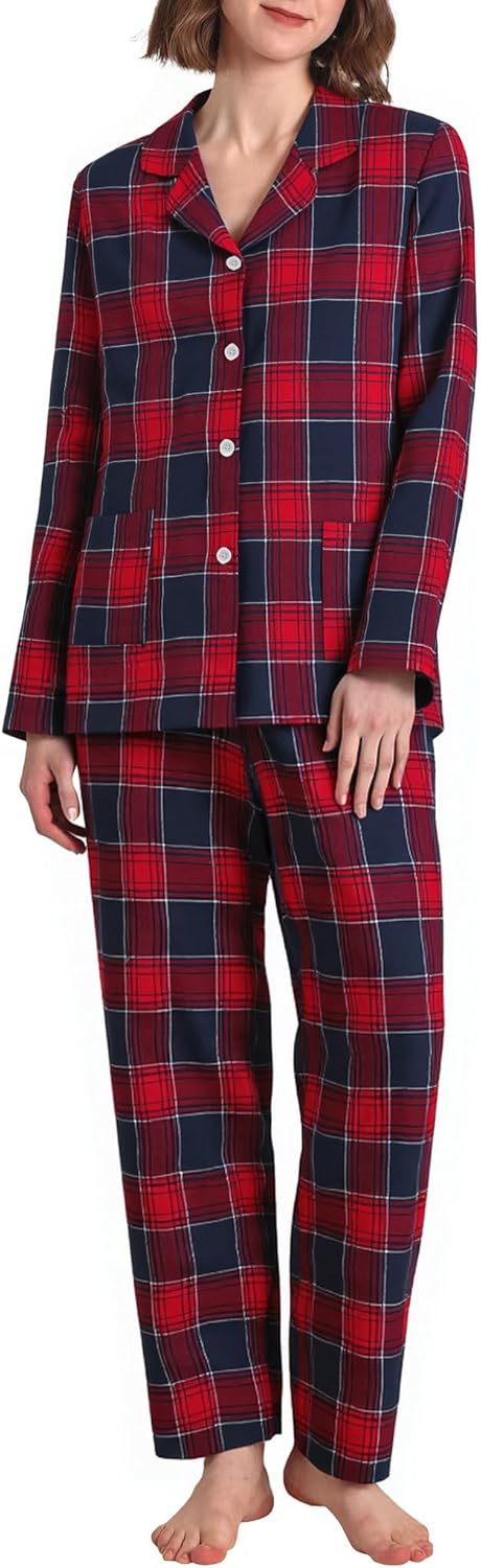 Latuza Women's Petite Cotton Flannel Pajama Set Petite Size Button Up PJs - Image 2