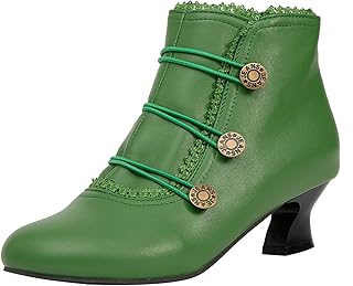 Women's Ankle Boots Low Heels Lace Buttons Round Toe Side Zipper Vintage...