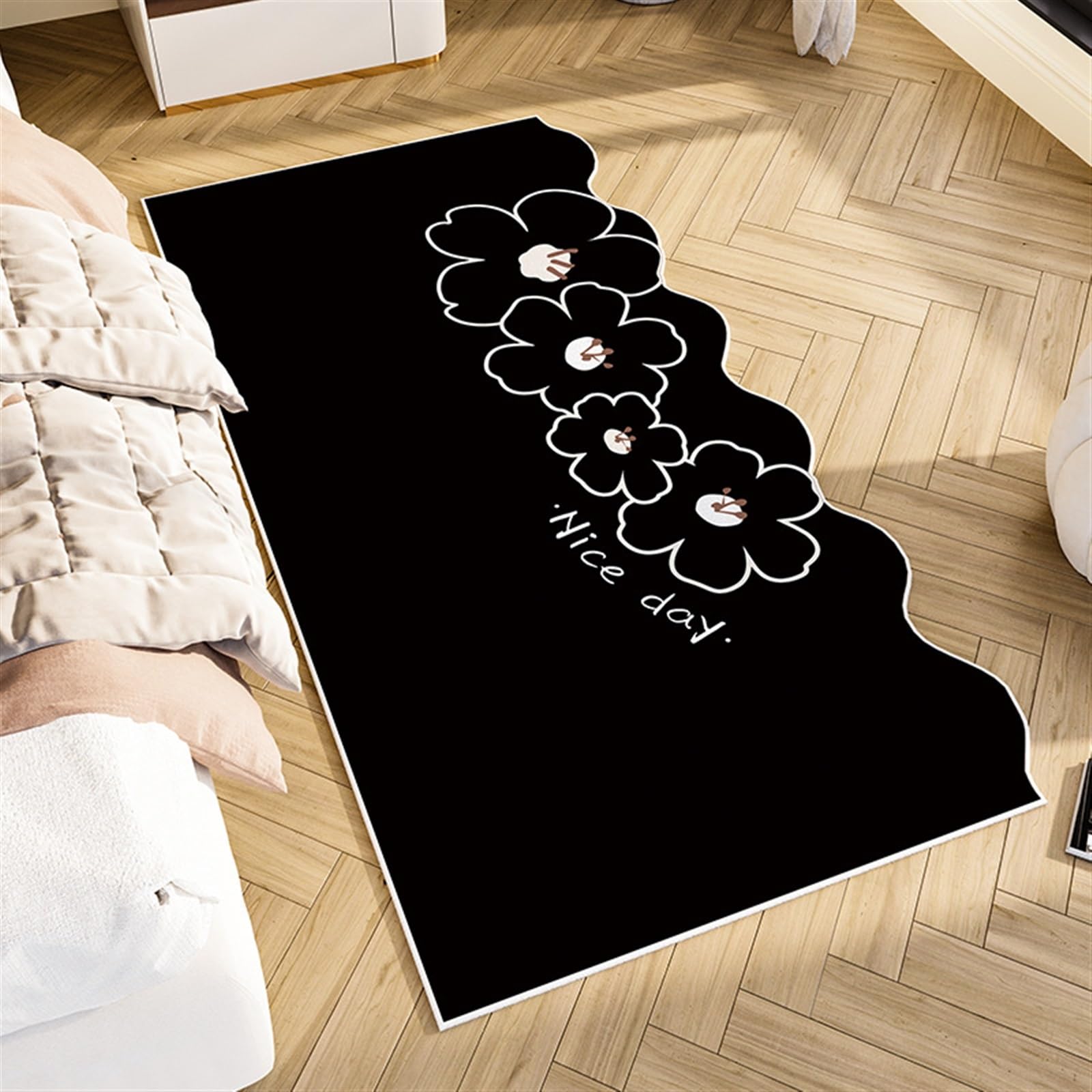 Tapis de salon irrégulier antidérapant et petit tapis de lit