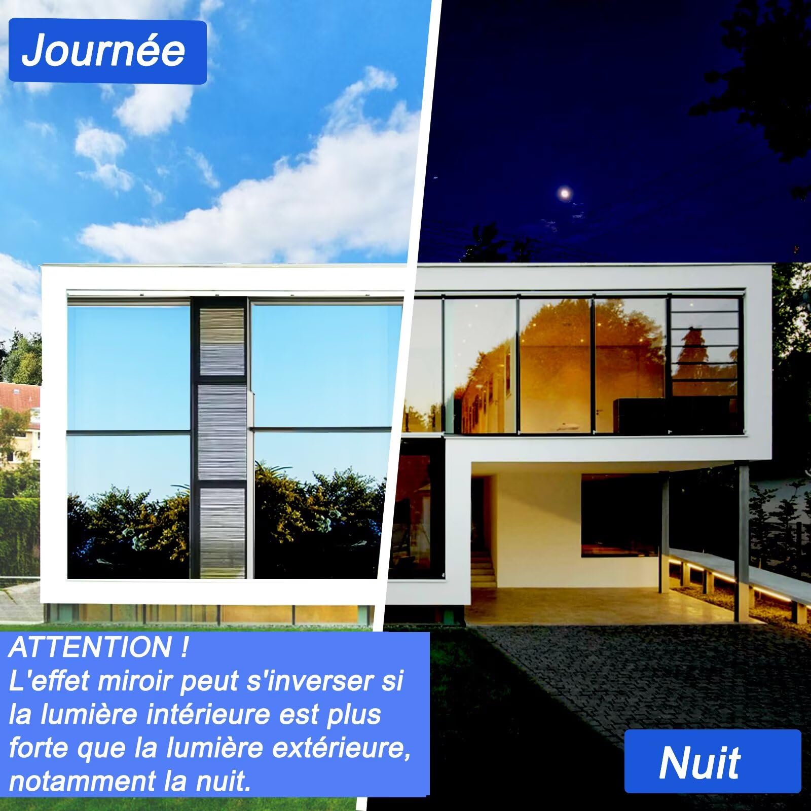 Film Miroir pour Fenetre 44.5x200cm Anti Regard Adhesif Effet Miroir sans Tain Brise Vue Anti Chaleur Anti UV Argenté