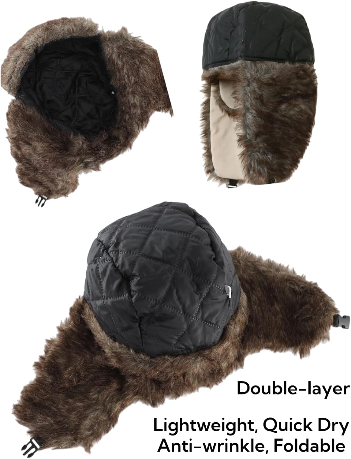 Trapper Hat Warm Faux Fur Winter Hat with Ear Flaps Windproof Waterproof Snow Ski Hats for Men Women Cold Weather