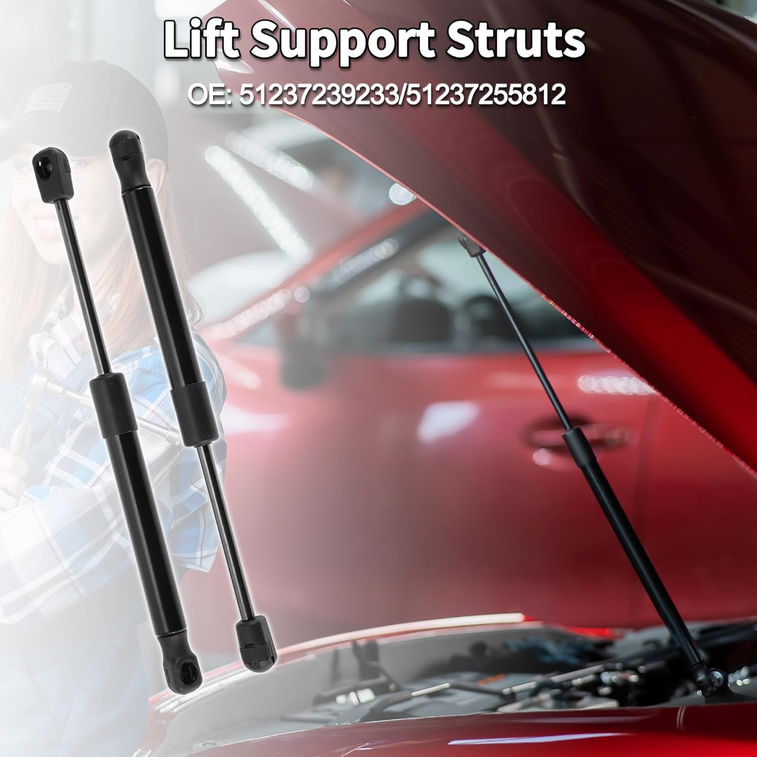 Lift Supports Struts for BMW 1/2/3/4 Series 118i 125i 220i 228i 320i 328i 335i 340i 428i No.51237239233/51237255812 Front Hood Gas Spring Black 2 Pcs