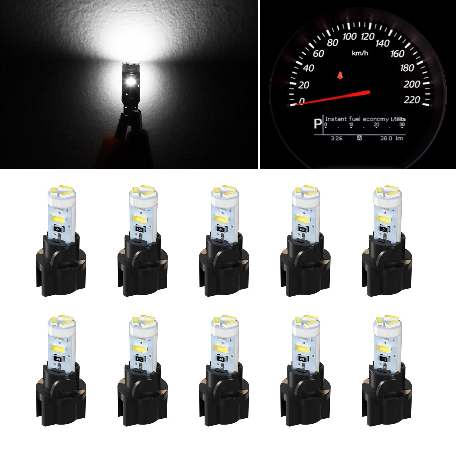 LBRST 10 x T5 5-SMD White Instrument Lights 10 x T5 74 73 2721 Twist Lock Socket