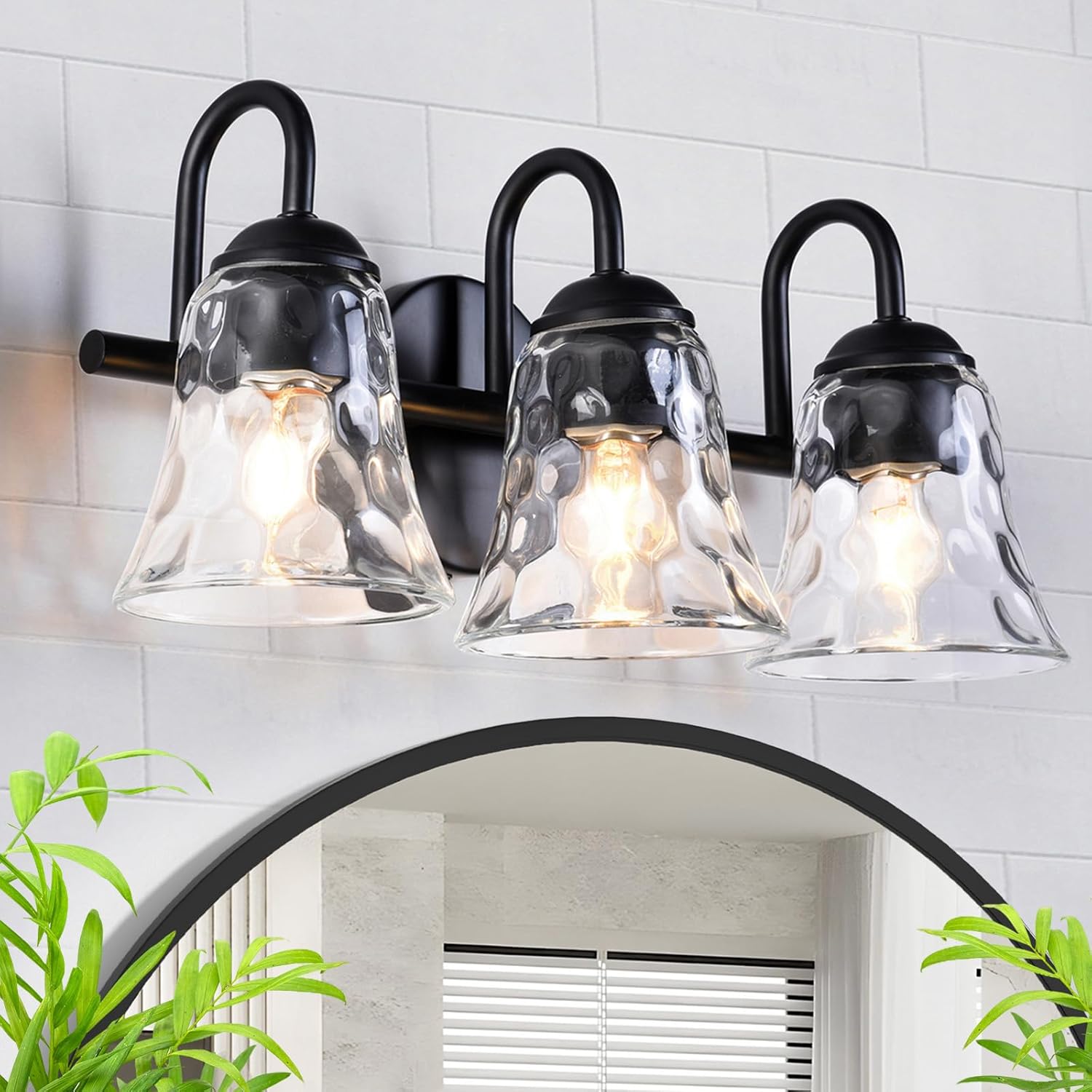 Black Vintage Bathroom Light Fixtures Over Mirror, 3 Light Vanity Light with Clear Glass Shade, Bedroom, Restroom, Entryway, Living Room Sconce Lights 18inch (Bulb Not Included)