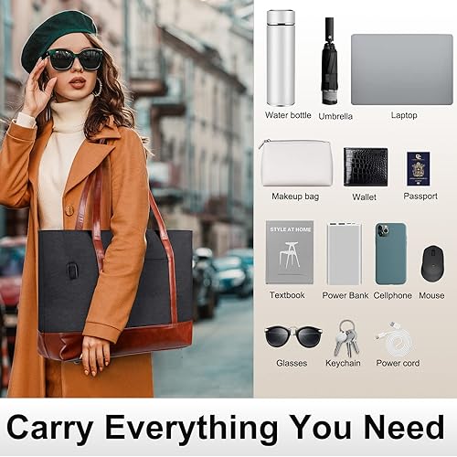 Miniatura 7 de Bolsa de trabajo para laptop para mujer, bolsa de hombro para computadora de 15.6 pulgadas, bolsa extra grande para escuela, fiesta, viajes, bolsa