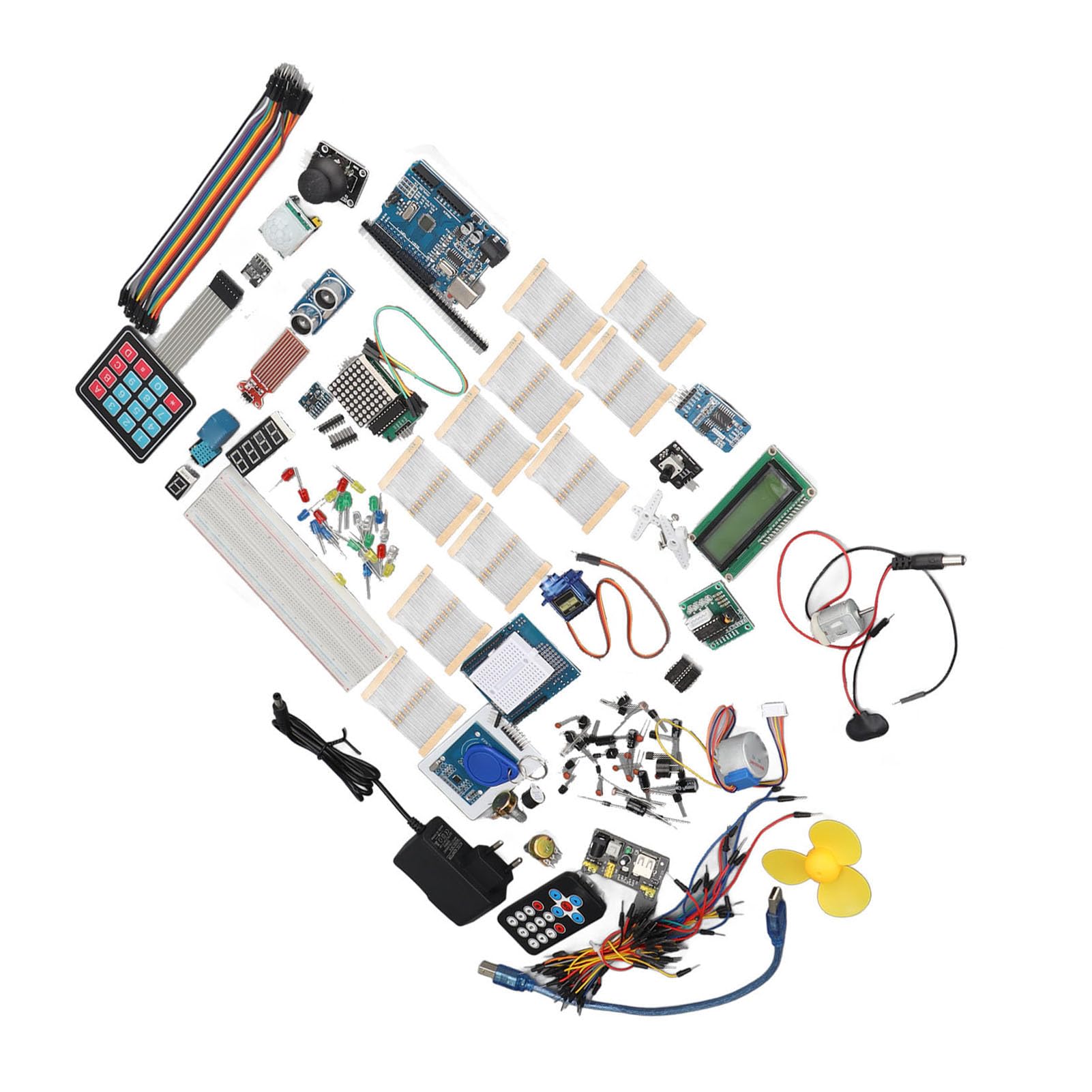 FTVOGUE Kit de Componentes Electrónicos Kit de Inicio de Electrónica de Plástico ABS con Placa de Pruebas Juego de Sensores de Resistencia de Condensador LED Colorido para Proyectos de Aprendizaje