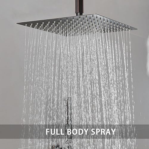 Miniatura 9 de Sistema de ducha de níquel cepillado para baño, cabezal de ducha de lluvia de 12 pulgadas, montaje de techo con ducha de lujo de mano de alta Níquel