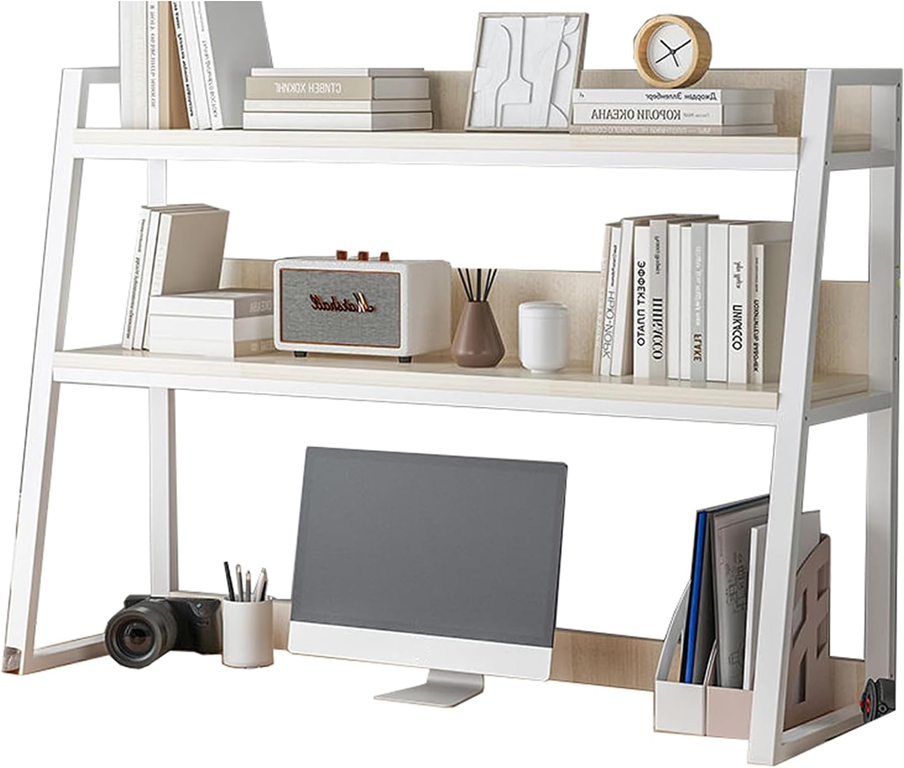 Estantería De Escritorio De Madera 2 Niveles - Organizador Ajustable Para Oficina, Hogar O Dormitorio