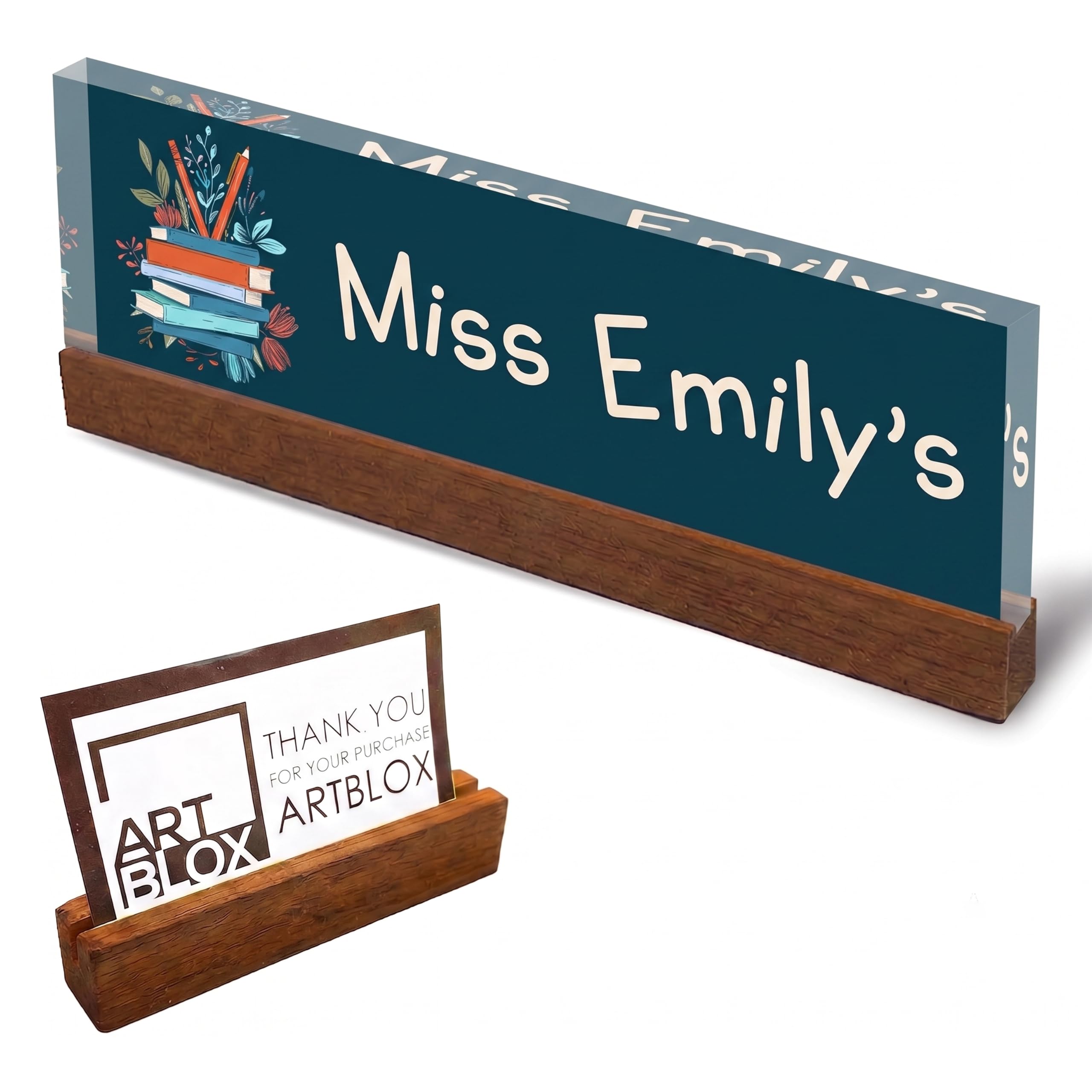 Floral Acrylic Desk Name Plate | Custom Office Sign