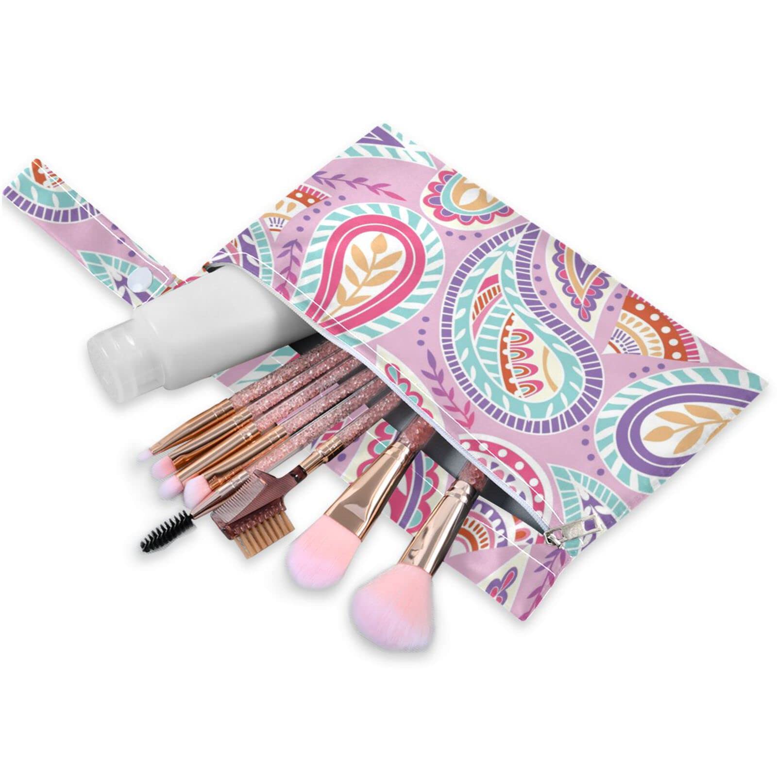 Kigai 2pcs Pink Paisley Wet Dry Bags,Waterproof Reusable Cloth Diaper Wet Dry Bags for Travel,Diapers,Dirty Gym Clothes and Toiletries