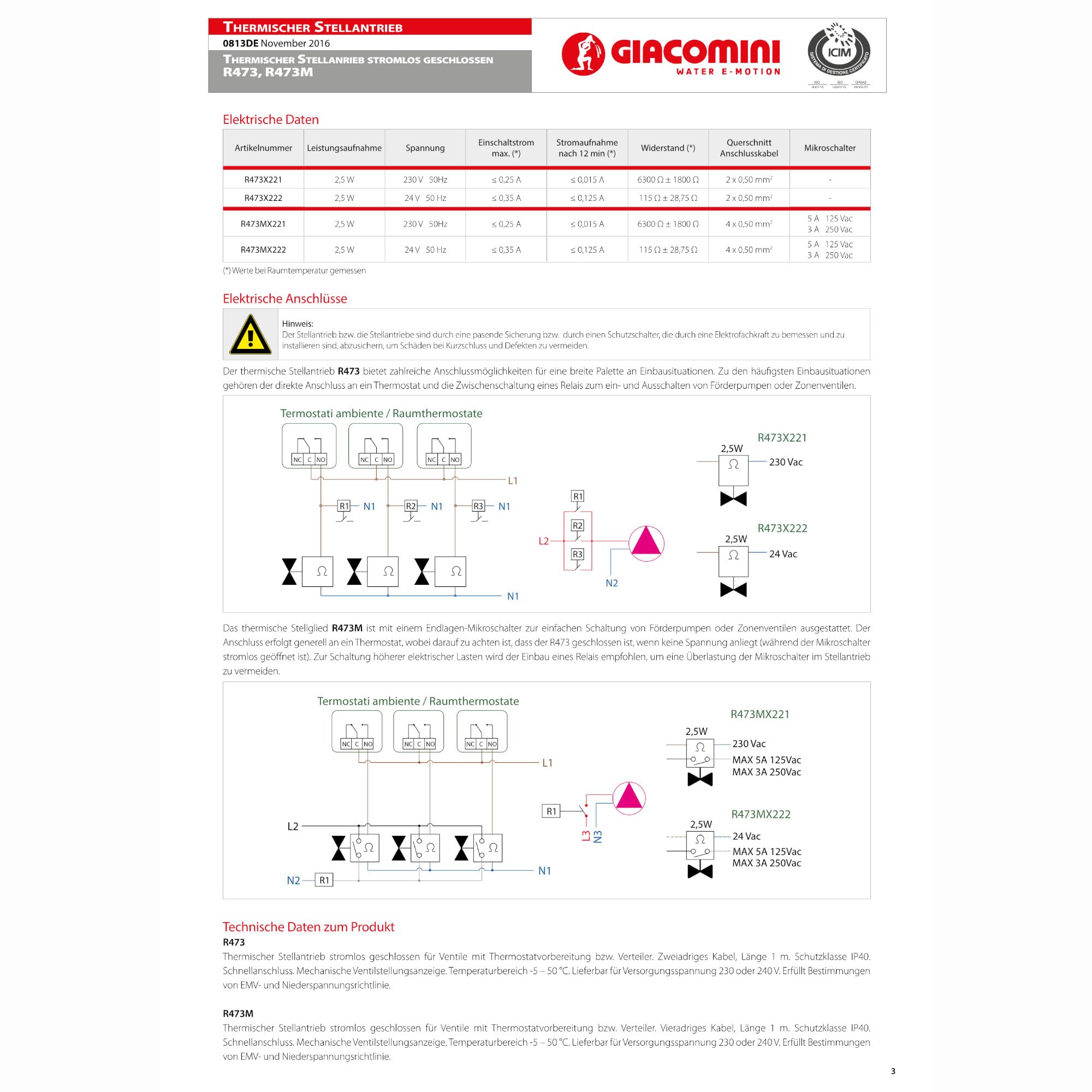 Giacomini Actuador térmico, 24V NC, R473, R473X222