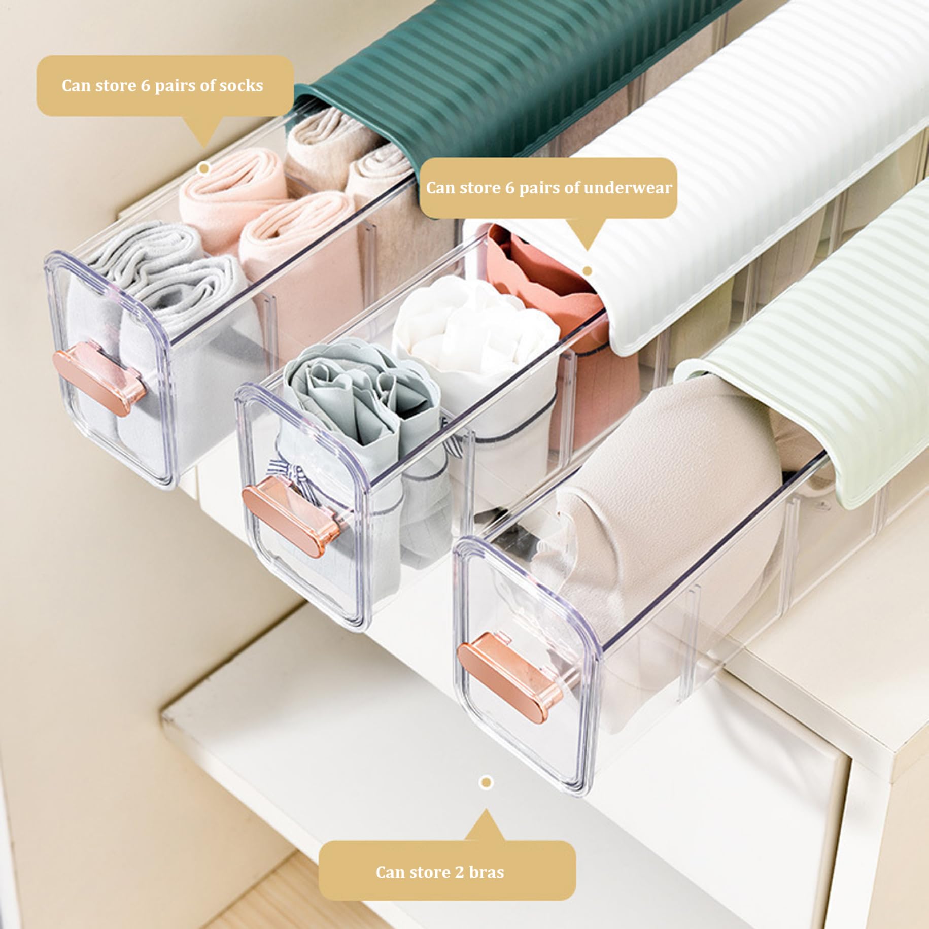 Unterwäsche Aufbewahrung Wandmontage Unterwäsche Aufbewahrungsbox 3pcs Punch-Free 6-Gitter transparente Unterwäsche Schubladen Organizer Schrankgarderobe Socken Organizer für Brashalle Krawatten Scha