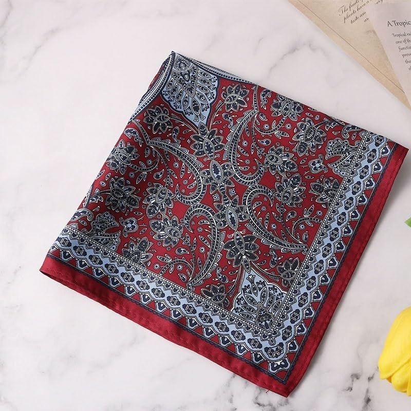 Printed Men's Suit Pocket Square Vintage Women's Small Silk Scarf Suit Handkerchief