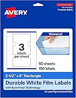 Vista 1 de Avery Etiquetas rectangulares impermeables duraderas, tecnología Sure Feed, 2.5 x 5 pulgadas, 150 en total, etiquetas impermeables resistentes al