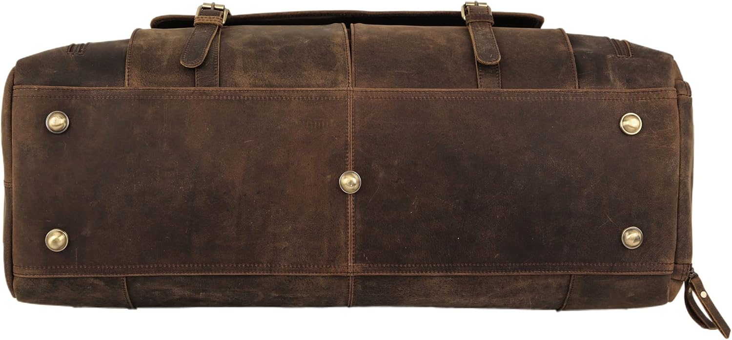 KomalC 28 Inch Distressed Tan Leather Duffel Bags for Men and Women Full Grain Buffalo Leather Travel Overnight Weekend Gym Sports Bag - Image 4