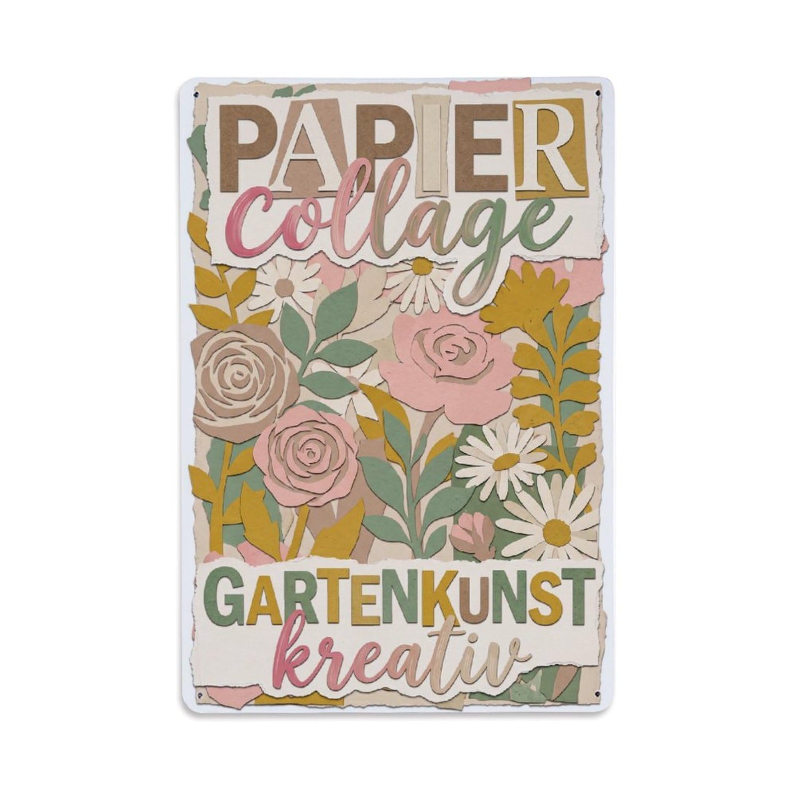 Vintage Funny Garden Paper Collage Rustic Gate Lush Metal Tin Sign