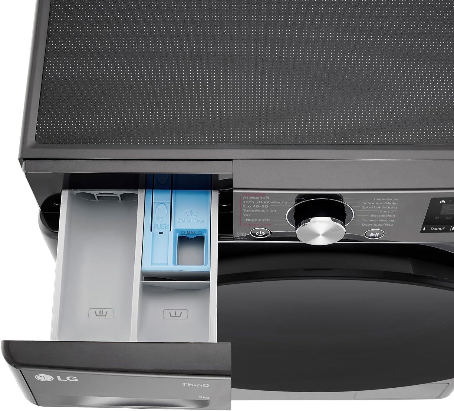 LG F2V7SLIM9B Machine à laver compacte SLIM (9 kg, classe énergétique A-10%, 1200 tr/min) avec AI Wash avec AI DD (TurboWash 360°, Allergy Care, AquaLock), noir