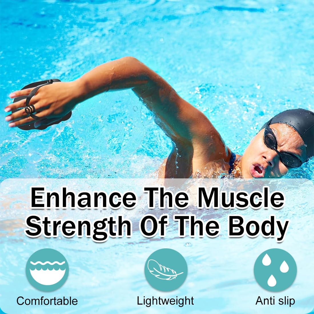 1 Coppia di Mano Paddles Nuoto, Swimmpaddel Adulti, Flossen Adulti, Swimmhilfe con Cinghie Regolabili, Flossen für Swimmer, Per il Nuoto, Accessori per l'Allenamento per Adulti Unisex