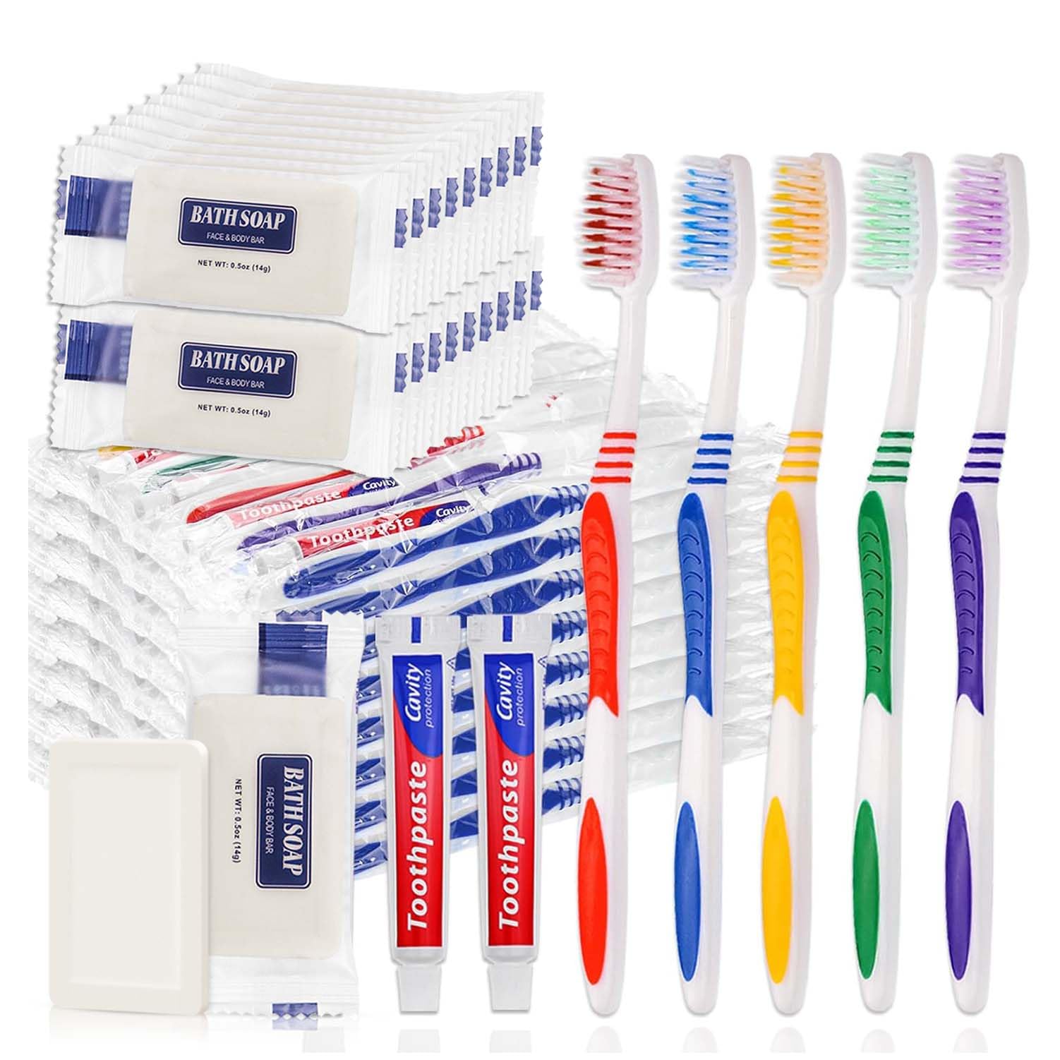 SLequipo 200 pcs Dispoable Toothbrushes with Toothpaste Bundle with 200 pcs Hotel Size Bar Soap Individually Wrapped