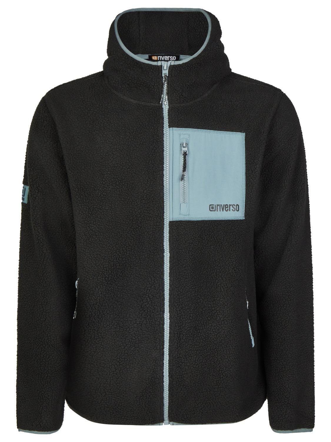 riverso RIVLennox kurtka polarowa męska z kapturem, regularny krój, kurtka zimowa, kurtka przejściowa, stójka, czarna, zielona, szara, S M L XL XXL 3XL 4XL 5XL
