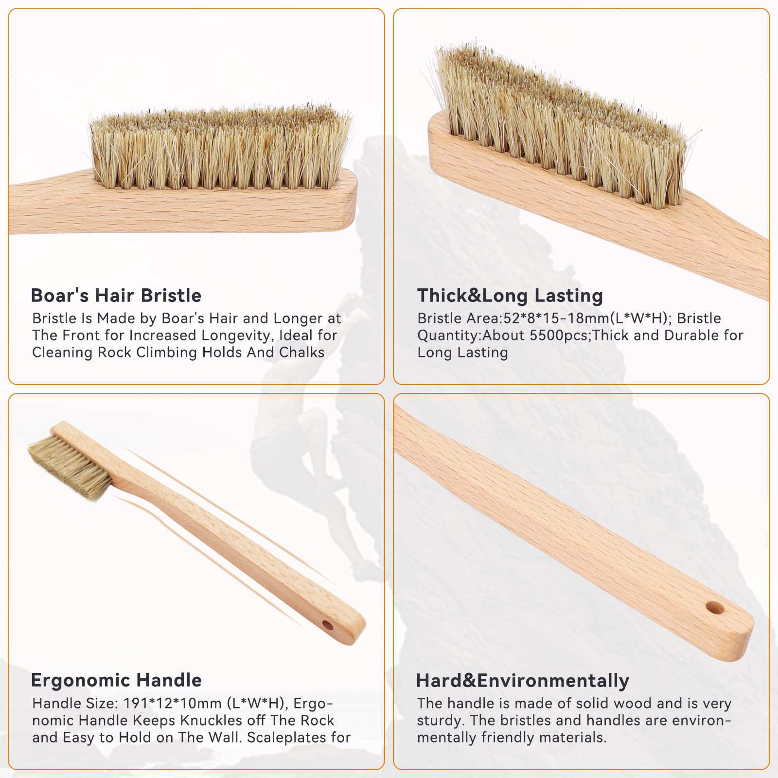 Rock Climbing Brush & Bouldering Brush with Thick Ultra Durable Boar's Hair Bristles and Ergonomic Handle for All Climbing Holds & Climbing Chalk Types Indoor or Outdoor (CJ-CB2028B(1 PCS)) - Image 4