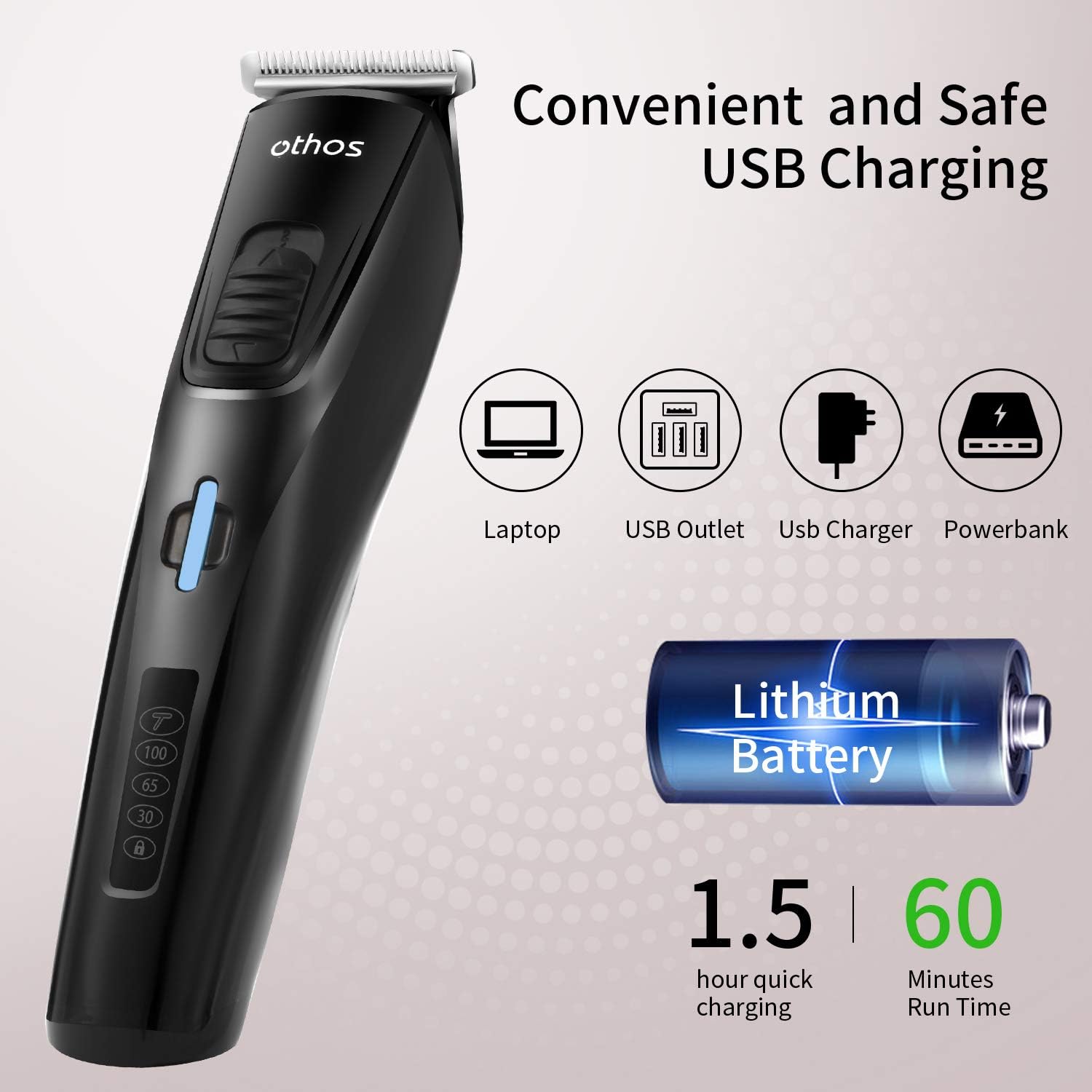 othos Multi-Functional Electric Hair Clipper Beard Trimmers Shaver Kit for Men Mustache Hair Face Nose Body Ear Trimmers Set USB Charging Rechargeable Lithium Battery Waterproof Cordless Stand LED
