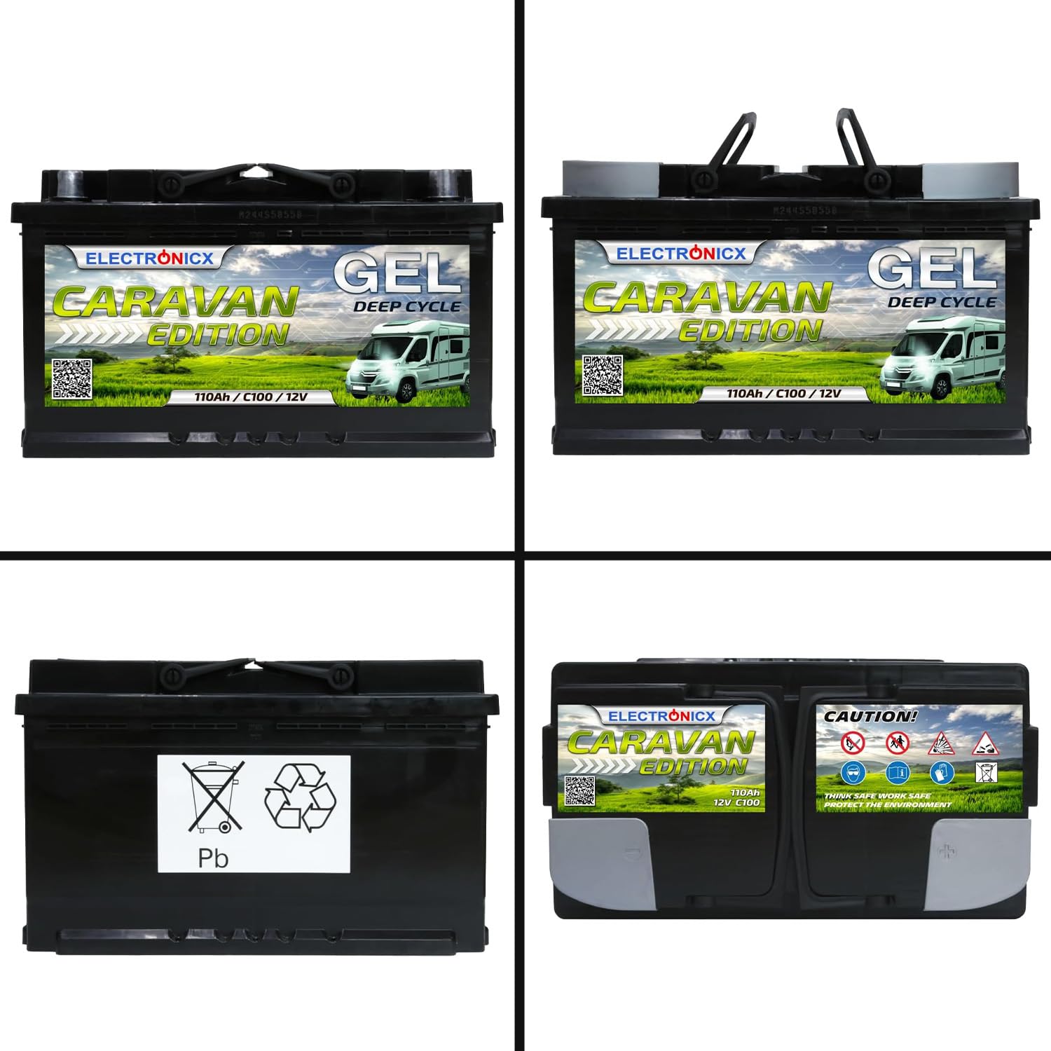 Electronicx Batteria di alimentazione GEL 110Ah 12V Caravan Edition – 110 Ah C100 – Batteria GEL per camper, barca, van, impianto solare a isola – 315×175×190 mm – senza manutenzione, a tenuta stagna