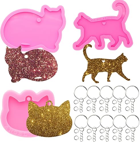 Miniatura 1 de Kit de moldes de resina epoxi de 33 piezas, bonitos moldes de silicona para moldes de resina epoxi con agujero, 3 moldes de silicona con llavero y