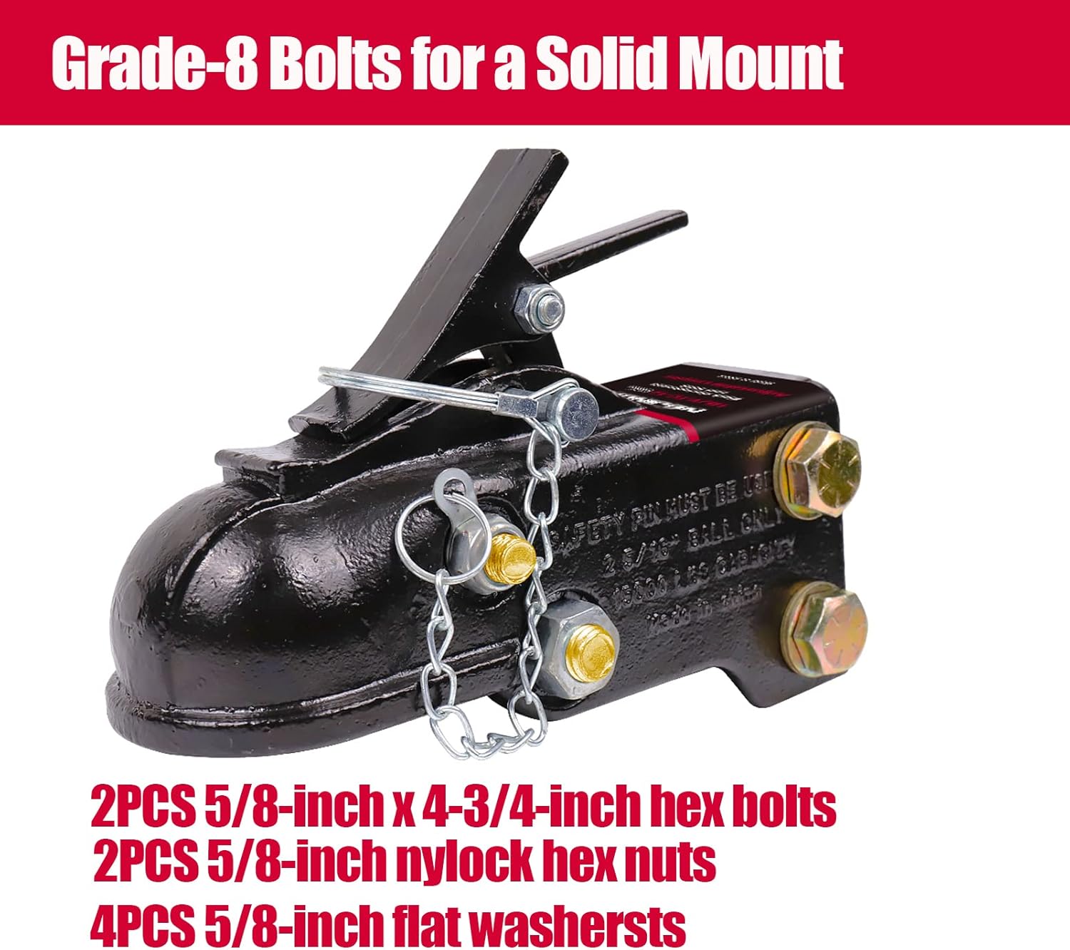 Heavy Duty Cast Adjustable Trailer Coupler 2-5/16 in,15000LBS Capacity Channel-Mount Coupler with Hardware Kit - Image 4