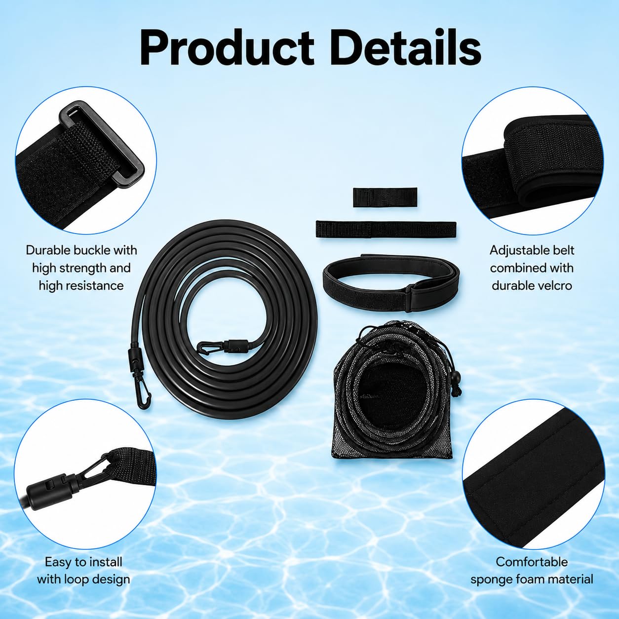Schwimmgurt für Pool, 4M Schwimmhilfe Erwachsene Pool, Einstellbare Schwimmtraining Gürtel, Schwimmwiderstand Schwimmleine Durable für Schwimmbad Widerstandstraining