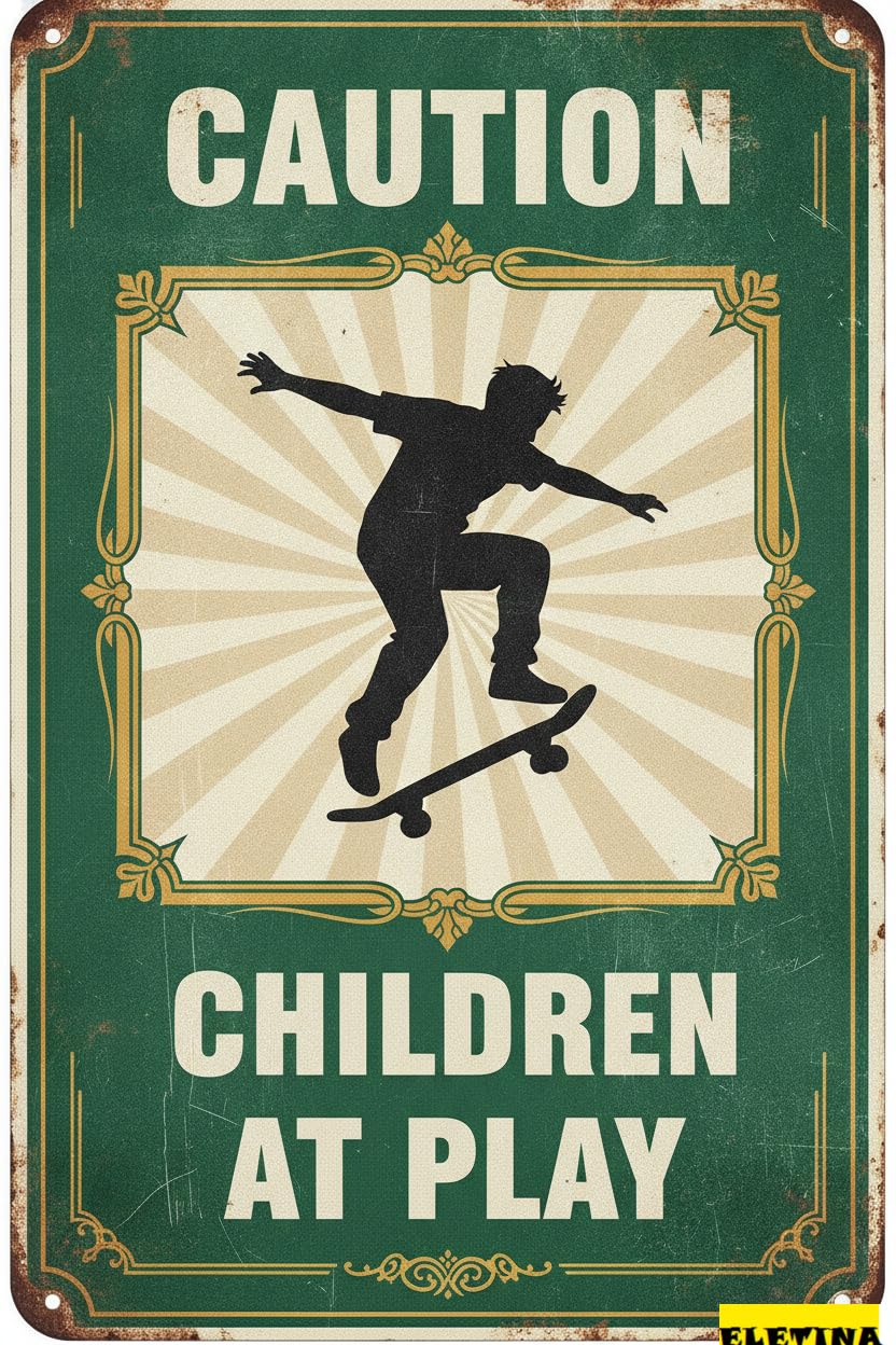 Caution Children At Play Tin Sign, 8x12 Inch Yard Decor