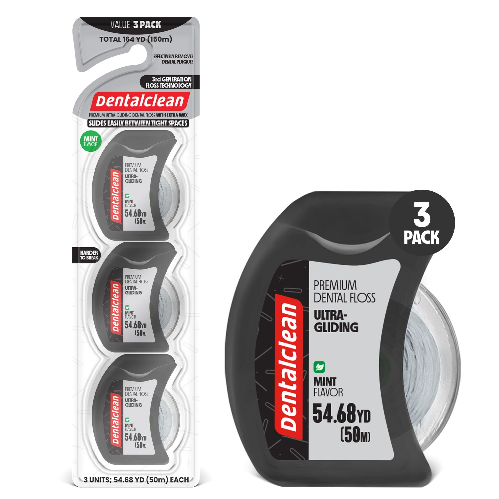 3 White Strip Dental Floss 50m - Helix Bow Technology for Ultra-Sliding and Expansion - Mint Flavor for