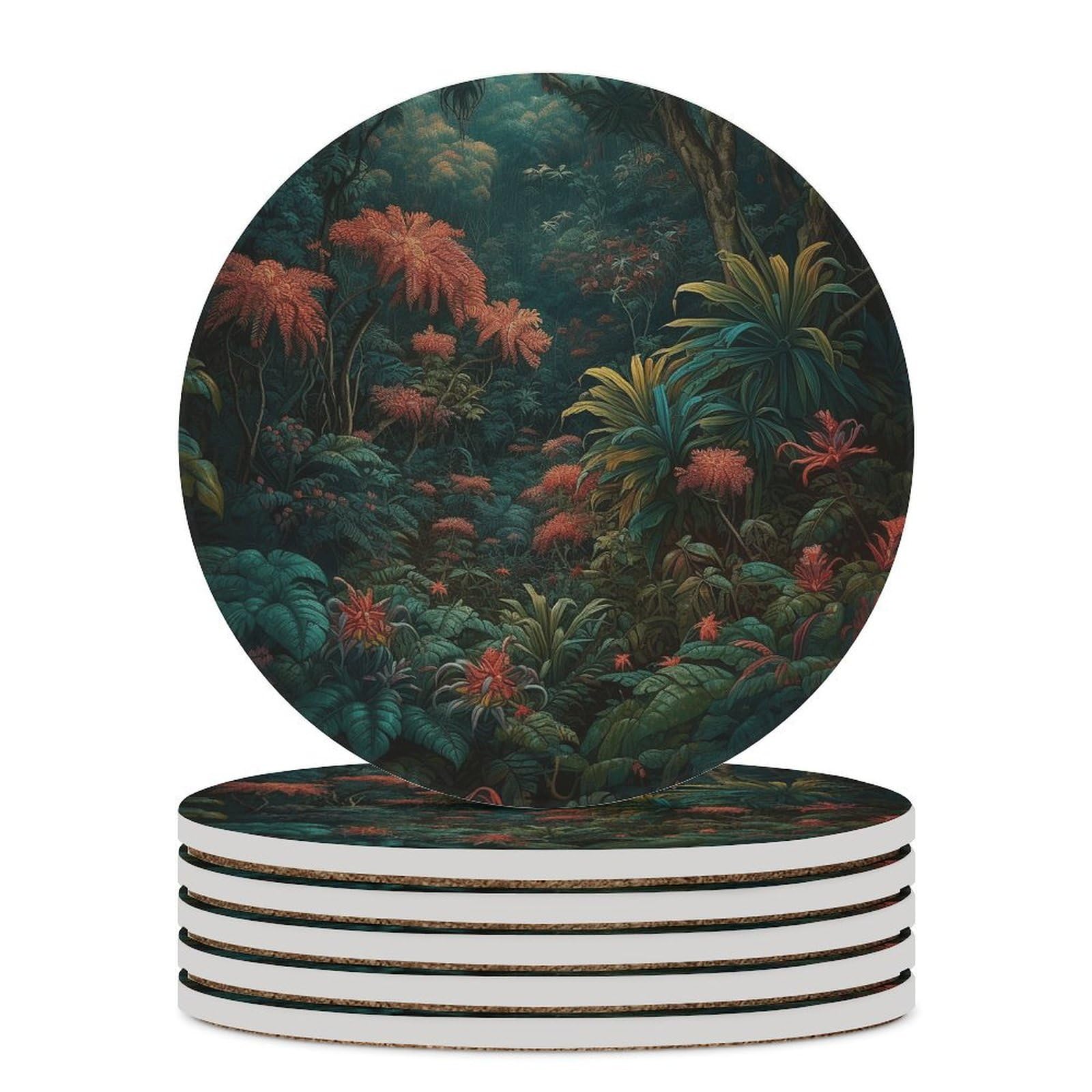 Realistyczne podstawki pod napoje w stylu botanicznym z uchwytem na stolik kawowy, ceramiczna podstawka z podstawą korkową, ceramiczna podstawka do mrożonych zimnych lub gorących napojów, 10 cm