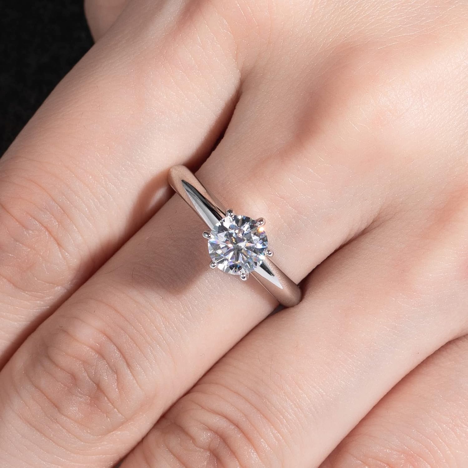 Moissanite Ring, 0.5/1/1.5/2/2.5/3CT Round Brilliant Cut Six Prong Solitaire Gold Plated 925 Sterling Silver Engagement Promise Wedding Rings for Women with Certificate - Image 7