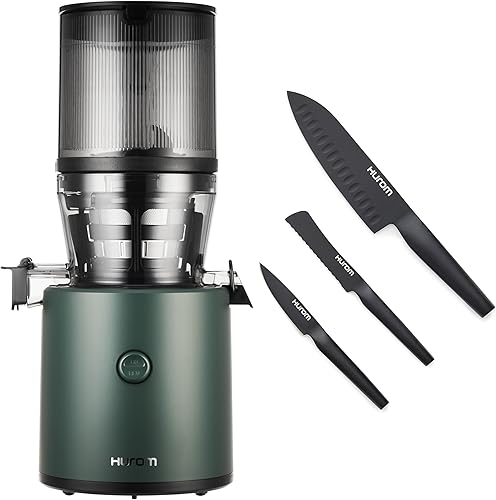 Hurom Kale H320 - Exprimidor lento con juego de cuchillos de acero alemán, máquina de jugo de prensa fría autoalimentada, cuchillas con