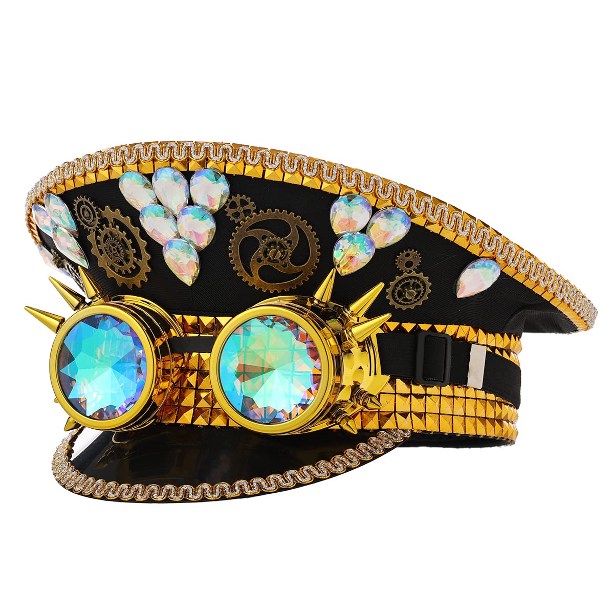 GRACEART Musica Festival Cappello Paillettes Militare Capitano Cappello A Cima Adulti Halloween Steampunk Copricapo Cappellini con