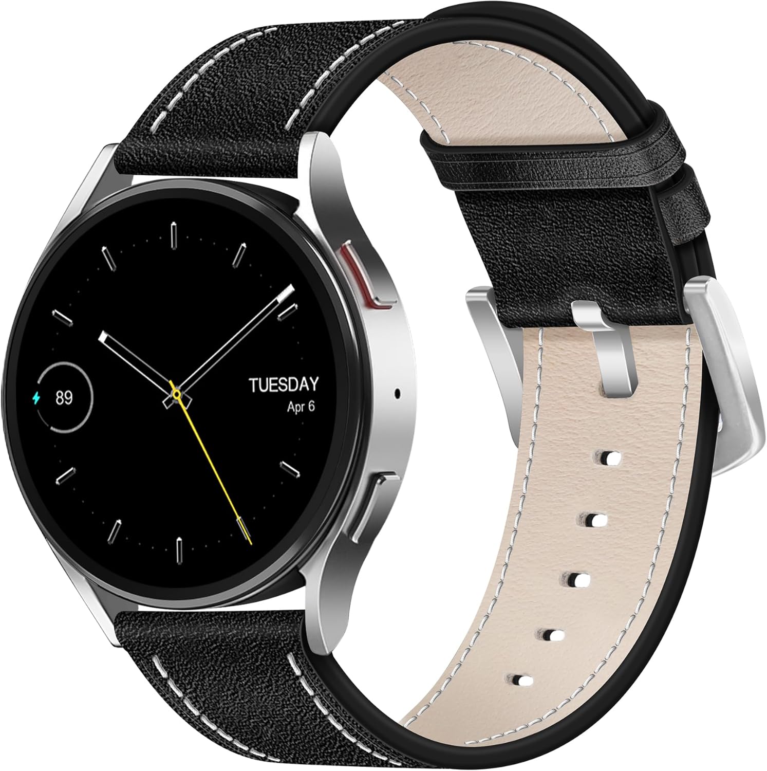 Leather Band for Men Compatible with Samsung Galaxy Watch 7/6/5/4/Active 2 40mm 44mm/Watch 6 Classic 43mm 47mm/Watch 5 Pro 45mm/Watch 4 Classic 42mm 46mm, 20mm Wristband Replacement Strap