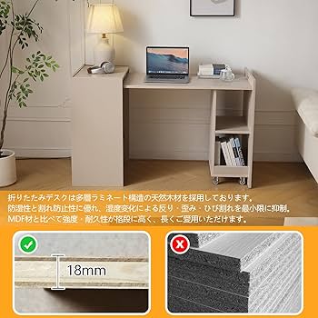 Amazon｜FUNROLUX 折りたたみデスク 多機能机 pc 作業台 収納棚付き