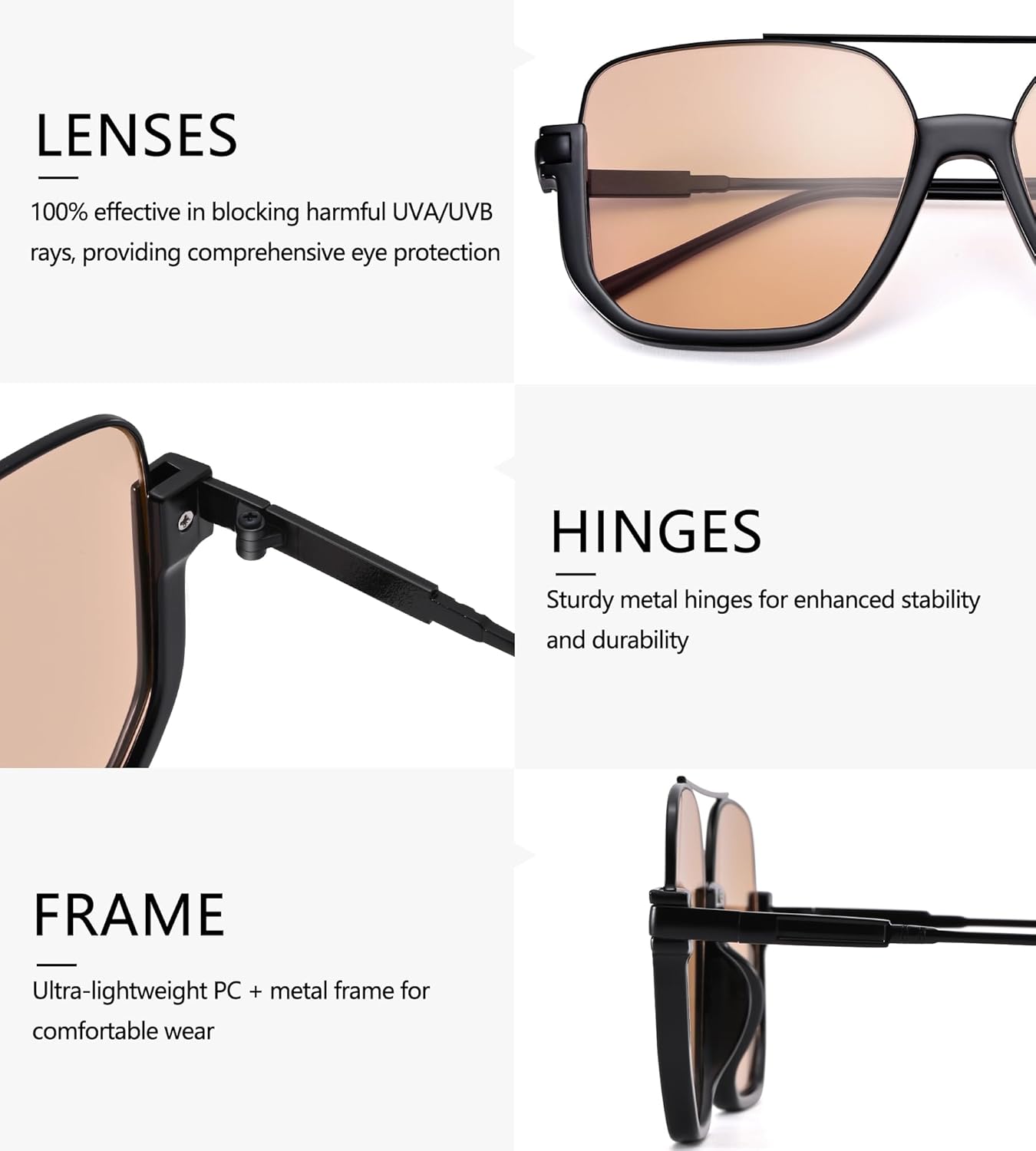 RAY SOL Retro Oversized Aviator Sunglasses for Women Men Square Double Bridge Sun Glasses Trendy Shades - Image 5