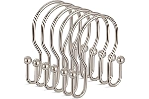 TENOVEL Double-Sided Shower Curtain Hooks: 24-Pack Rust-Resistant Brushed Nickel Hangers