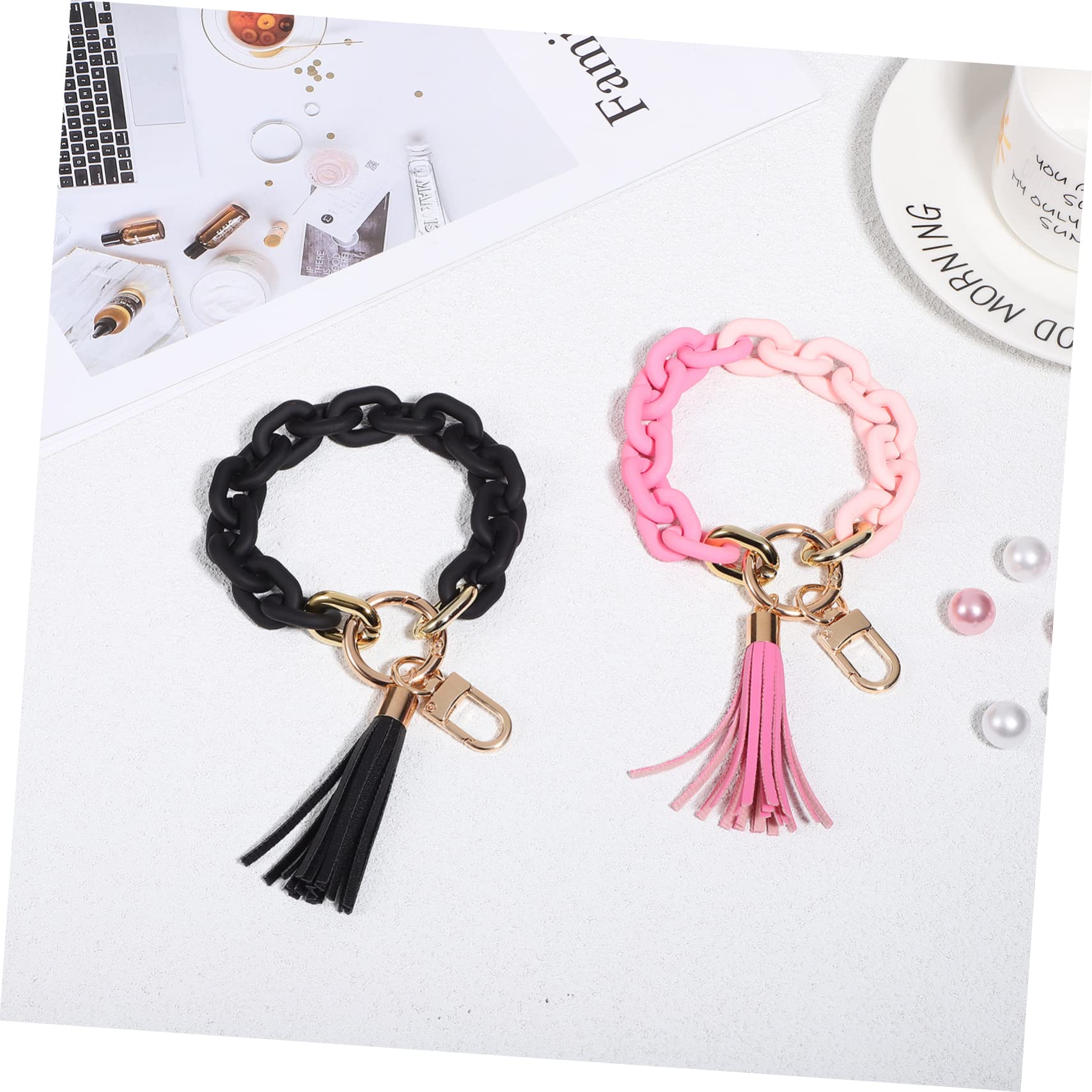 10piezas Pulseras De Llaveros Para Mujer Con Cadena Acrílica y Charms De Borlas Sujetadores De Llaves Para Casa y Coche Diseño Único y Práctico