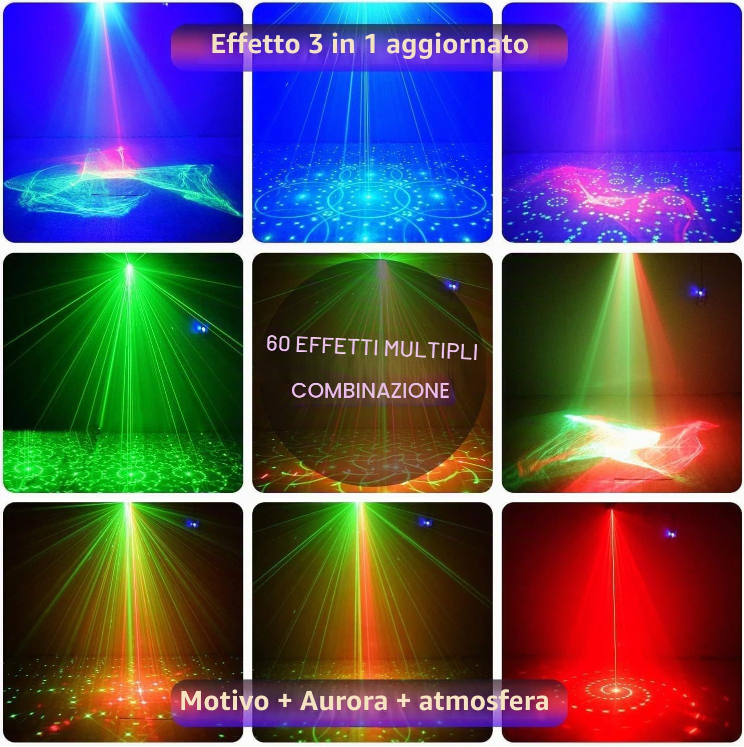 Luce da discoteca per feste, decorazione per feste, luce discoteca, luce DJ, guidata dalla musica, con telecomando USB, 61 motivi diversi, palla da discoteca per karaoke, riunione di famiglia,