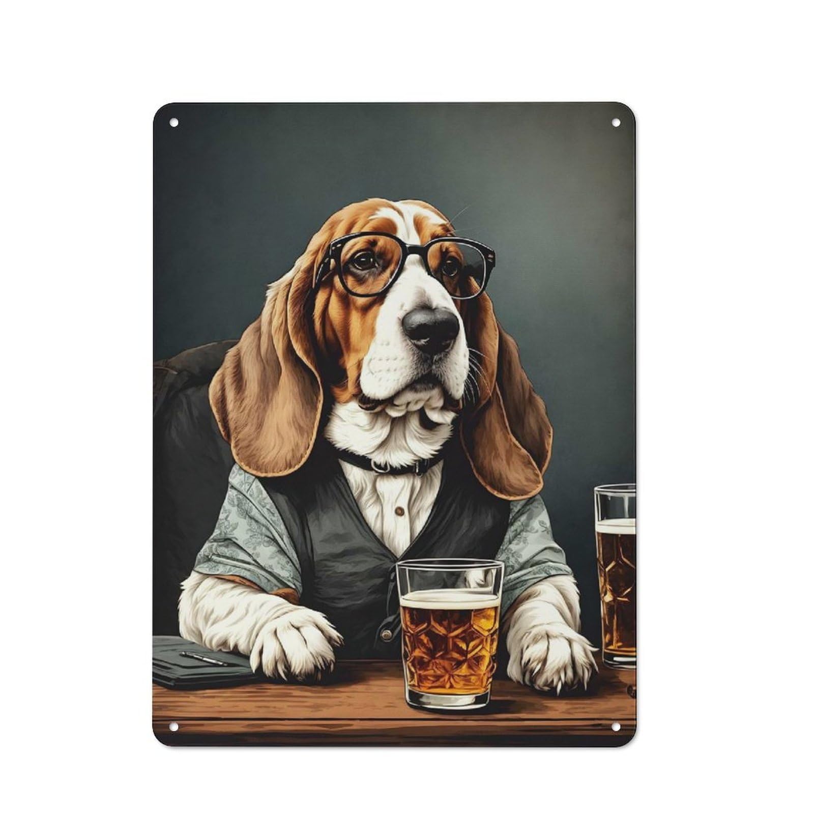 Junmoney Basset Hound Beer Glass Vintage Tin Sign 40X30cm With For Garage Wall, For Kitchen And Home Bar Decor, For Living Room And Hallway Decor