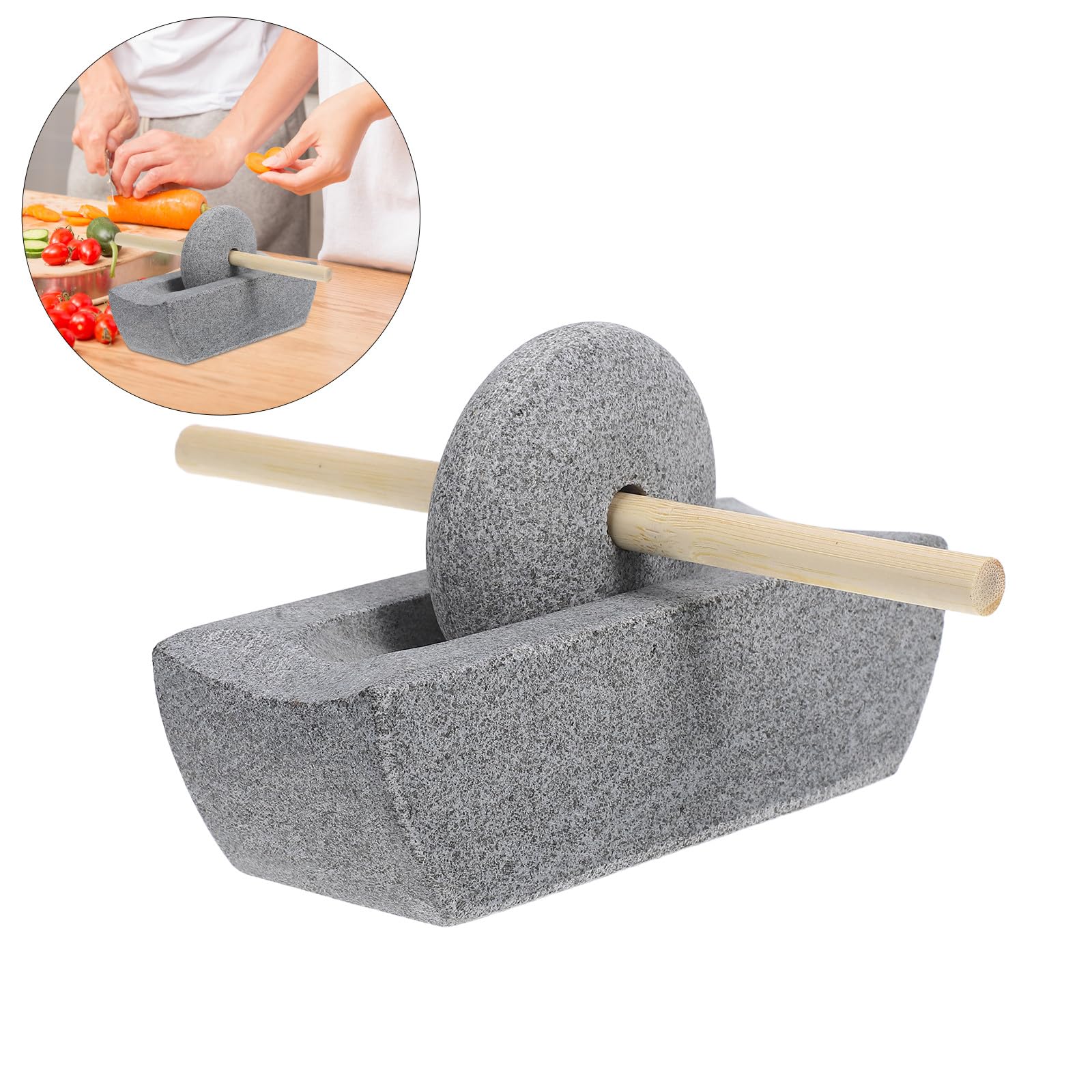 Toyvian Mulino Manuale Pestello Rullo Autentico per Cucina in Pietra e Legno per Spezie e Medicina, per Uso Domestico e Tradizionale