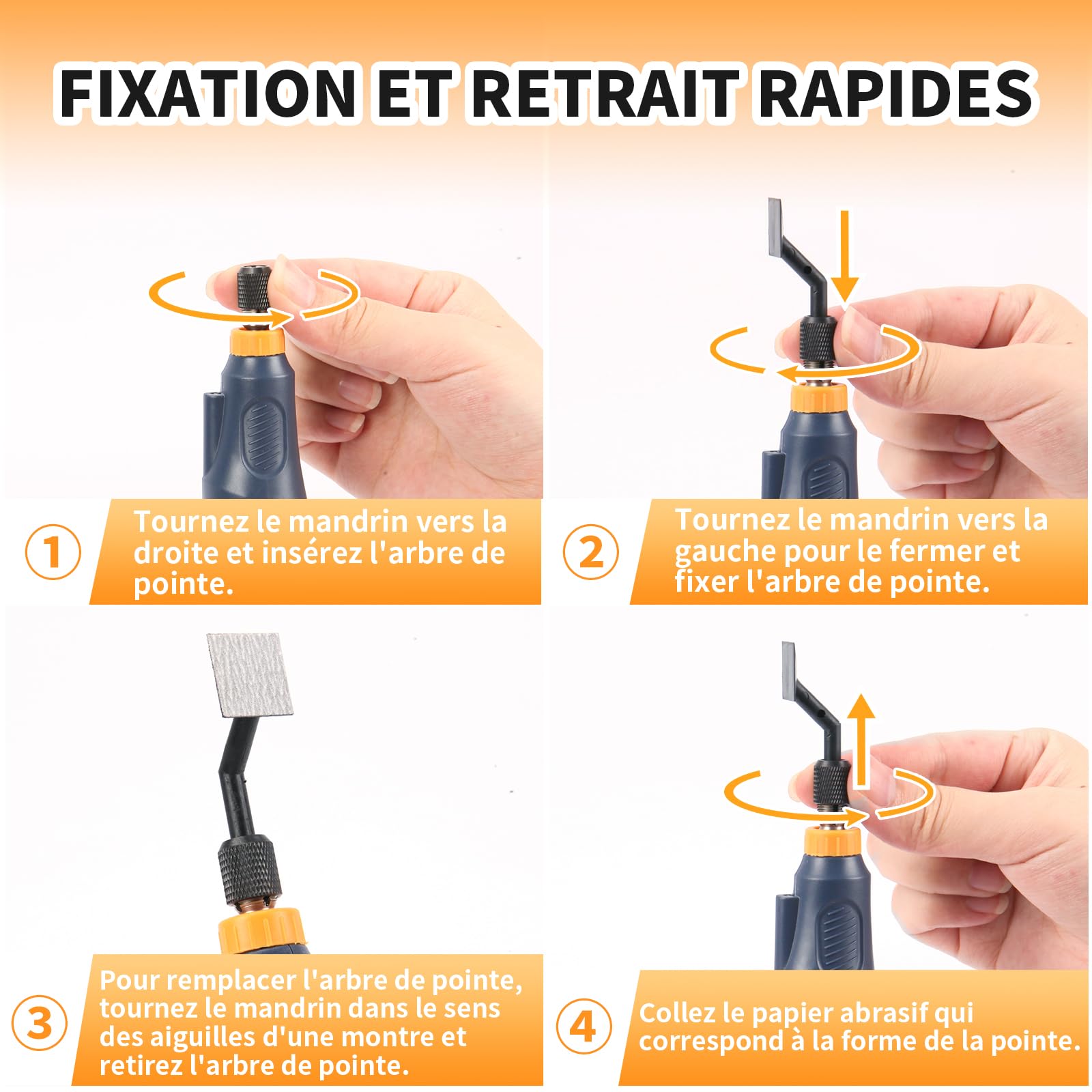 Ponceuse à mouvement alternatif,vitesse variable et recharge USB avec éclairage LED,ponceuse stylo avec 6 têtes de ponçage,idéale pour le ponçage,le polissage (Bleu)